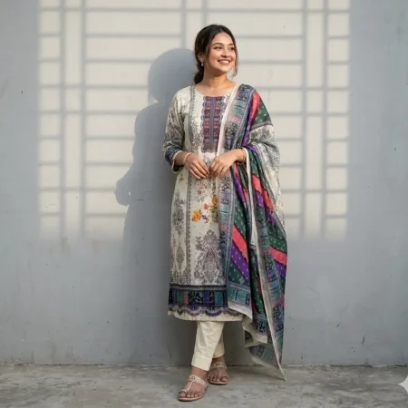 Khadi cotton three peice